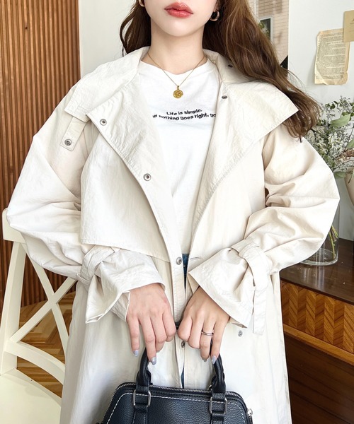 セール】ナイロン スタンドカラーケープデザインロングコート セール】ナイロン スタンドカラーケープデザインロングコート