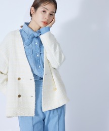 ROPE' | ニットツイードVネックブルゾン(ノーカラージャケット)