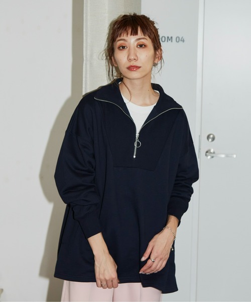 Auntie Rosa Holiday（アンティローザホリデー）の「ハーフZIPオーバーサイズスウェット（スウェット・レディース・オフホワイト/ネイビー/グリーン/グレー・FREE）」の4枚目の写真
