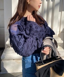 肩透けコットンレースブラウス