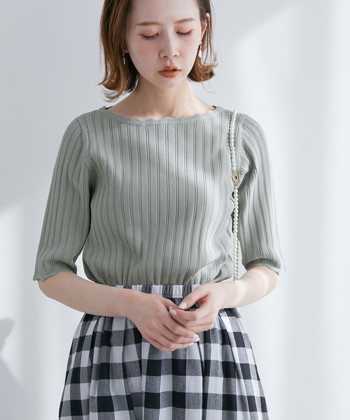 ROPE' PICNIC（ロペピクニック）の「Beauty knit/スカラップネックハーフスリーブニットプルオーバー（ニット/セーター・レディース・ブラック/オフホワイト/ブラウン/グリーン系その他/ラベンダー・38）」の5枚目の写真