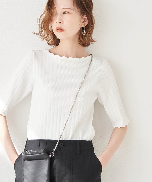 ROPE' PICNIC（ロペピクニック）の「Beauty knit/スカラップネックハーフスリーブニットプルオーバー（ニット/セーター・レディース・ブラック/オフホワイト/ブラウン/グリーン系その他/ラベンダー・38）」の2枚目の写真