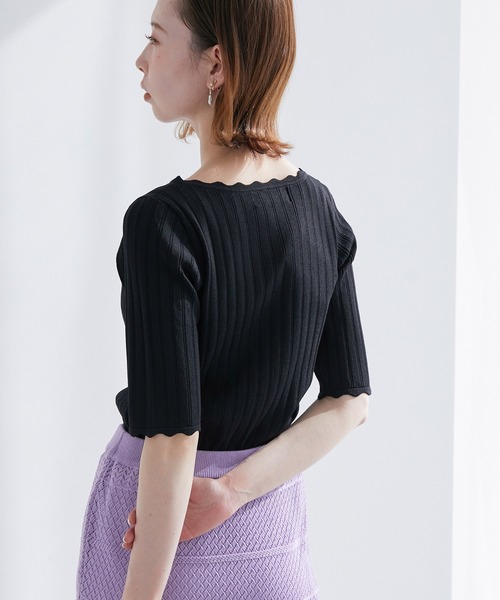 ROPE' PICNIC（ロペピクニック）の「Beauty knit/スカラップネックハーフスリーブニットプルオーバー（ニット/セーター・レディース・ブラック/オフホワイト/ブラウン/グリーン系その他/ラベンダー・38）」の3枚目の写真
