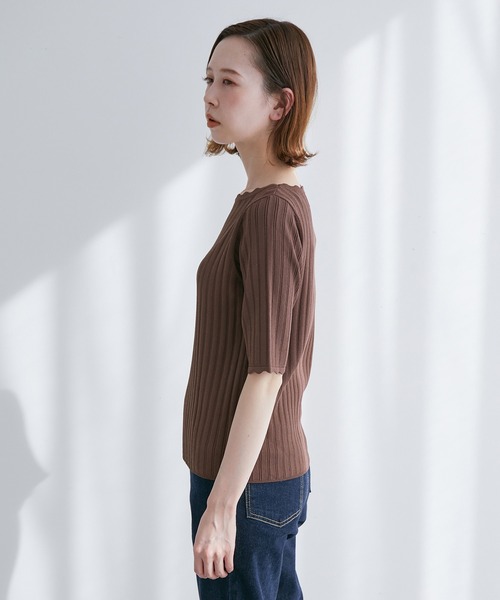 ROPE' PICNIC（ロペピクニック）の「Beauty knit/スカラップネックハーフスリーブニットプルオーバー（ニット/セーター・レディース・ブラック/オフホワイト/ブラウン/グリーン系その他/ラベンダー・38）」の10枚目の写真