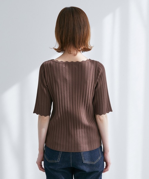ROPE' PICNIC（ロペピクニック）の「Beauty knit/スカラップネックハーフスリーブニットプルオーバー（ニット/セーター・レディース・ブラック/オフホワイト/ブラウン/グリーン系その他/ラベンダー・38）」の6枚目の写真