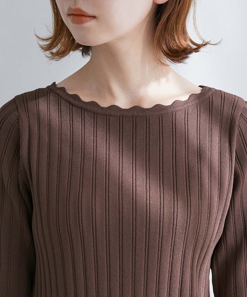 ROPE' PICNIC（ロペピクニック）の「Beauty knit/スカラップネックハーフスリーブニットプルオーバー（ニット/セーター・レディース・ブラック/オフホワイト/ブラウン/グリーン系その他/ラベンダー・38）」の12枚目の写真