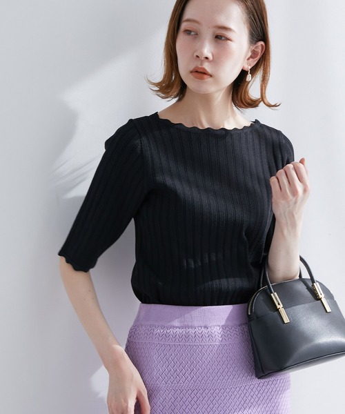 ROPE' PICNIC（ロペピクニック）の「Beauty knit/スカラップネックハーフスリーブニットプルオーバー（ニット/セーター・レディース・ブラック/オフホワイト/ブラウン/グリーン系その他/ラベンダー・38）」の21枚目の写真