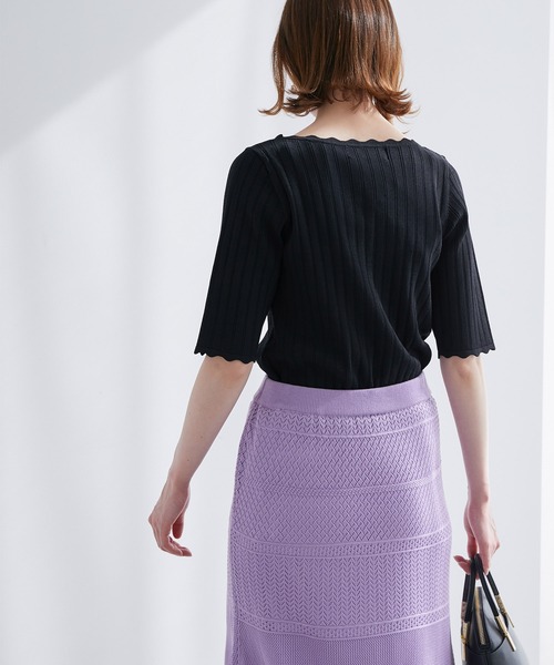 ROPE' PICNIC（ロペピクニック）の「Beauty knit/スカラップネックハーフスリーブニットプルオーバー（ニット/セーター・レディース・ブラック/オフホワイト/ブラウン/グリーン系その他/ラベンダー・38）」の9枚目の写真