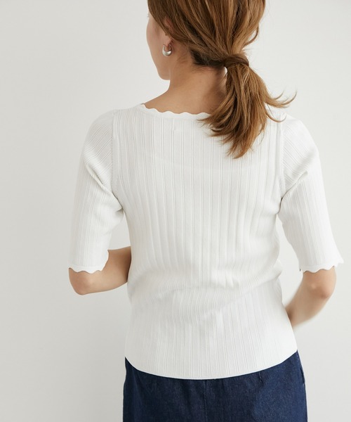 ROPE' PICNIC（ロペピクニック）の「Beauty knit/スカラップネックハーフスリーブニットプルオーバー（ニット/セーター・レディース・ブラック/オフホワイト/ブラウン/グリーン系その他/ラベンダー・38）」の13枚目の写真