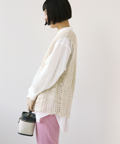 Simplicite（サンプリシテ）の「シャツ付きレースベスト◆（シャツ/ブラウス・レディース・ブラック/アイボリー・FREE）」の4枚目の写真
