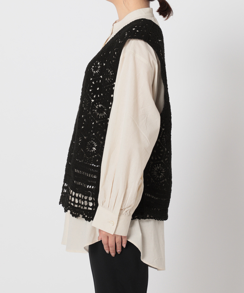 Simplicite（サンプリシテ）の「シャツ付きレースベスト◆（シャツ/ブラウス・レディース・ブラック/アイボリー・FREE）」の8枚目の写真