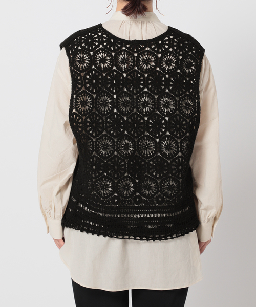 Simplicite（サンプリシテ）の「シャツ付きレースベスト◆（シャツ/ブラウス・レディース・ブラック/アイボリー・FREE）」の9枚目の写真
