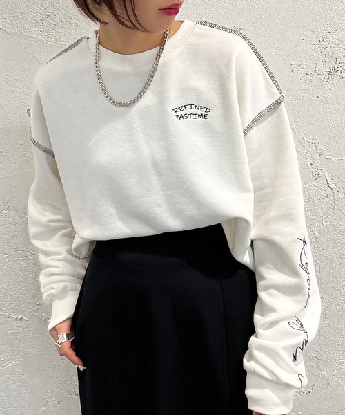 apres jour mignon(アプレジュールミニョン)の「袖刺繍スウェット【ZOZOTOWN限定アイテム】(スウェット・レディース・ブラック/オフホワイト/ピンク/ナチュラル・X-LARGE/フリー)」の5枚目の写真
