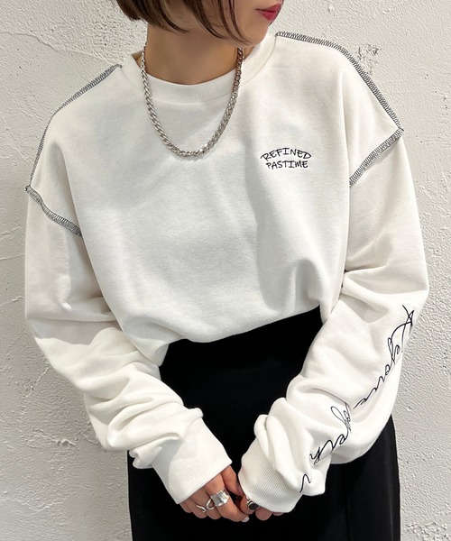 apres jour mignon(アプレジュールミニョン)の「袖刺繍スウェット【ZOZOTOWN限定アイテム】(スウェット・レディース・ブラック/オフホワイト/ピンク/ナチュラル・X-LARGE/フリー)」の6枚目の写真