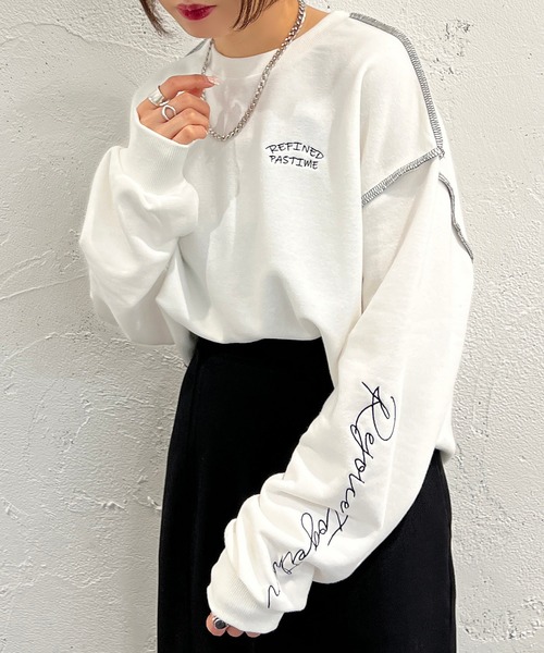 apres jour mignon(アプレジュールミニョン)の「袖刺繍スウェット【ZOZOTOWN限定アイテム】(スウェット・レディース・ブラック/オフホワイト/ピンク/ナチュラル・X-LARGE/フリー)」の7枚目の写真