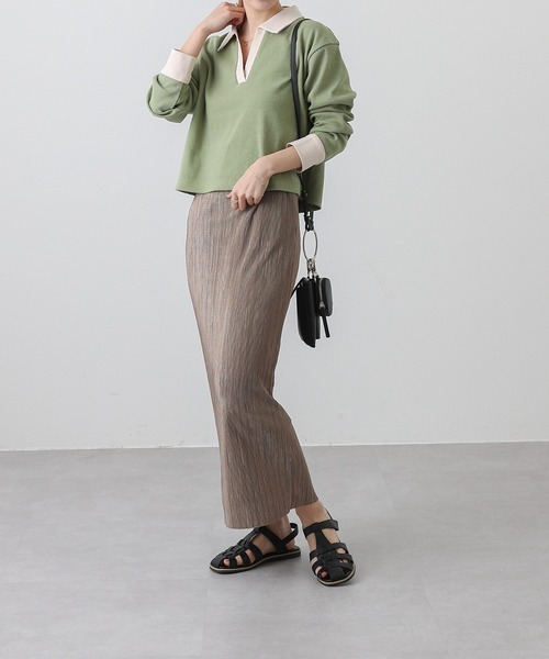 リブクロップド丈スキッパープルオーバー