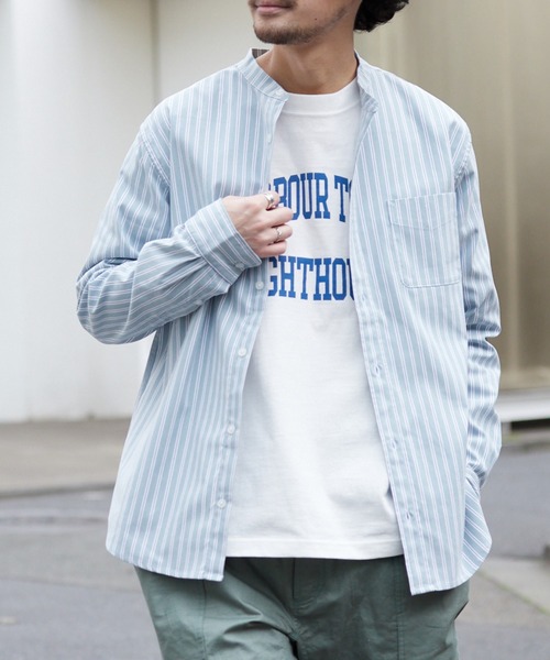 CIAOPANIC TYPY（チャオパニックティピー）の「CAVEバンドカラーシャツ（シャツ/ブラウス・メンズ・ネイビー/グリーン/サックスブルー/ブルー/オフホワイト・M/L/S）」の2枚目の写真