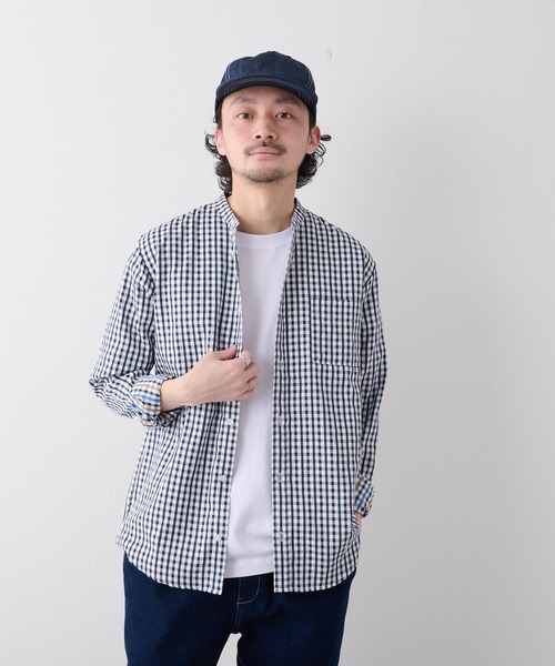 CIAOPANIC TYPY（チャオパニックティピー）の「CAVEバンドカラーシャツ（シャツ/ブラウス・メンズ・ネイビー/グリーン/サックスブルー/ブルー/オフホワイト・M/L/S）」の17枚目の写真