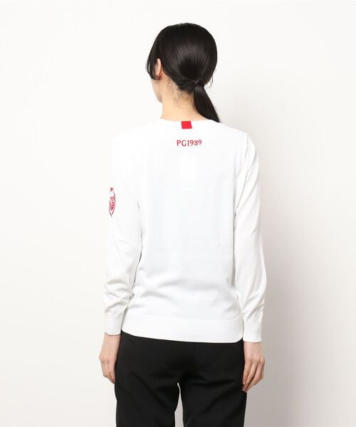 パーリーゲイツ　ホワイトコットンセーター　レディースサイズ1 PEARLY GATES（パーリーゲイツ）の「【PEARLY GATES】光栓50ニット