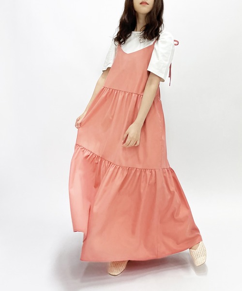 MILLION CARATS（ミリオンカラッツ）の「ボリュームのあるティアードデザインがフェミニンモードなリボンストラップティアードワンピース（ワンピース・レディース・チャコールグレー/ベージュ/ピンク・FREE）」の19枚目の写真