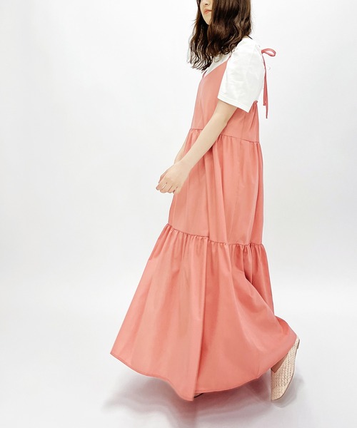 MILLION CARATS（ミリオンカラッツ）の「ボリュームのあるティアードデザインがフェミニンモードなリボンストラップティアードワンピース（ワンピース・レディース・チャコールグレー/ベージュ/ピンク・FREE）」の20枚目の写真