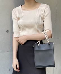 Thevon | スクエアネック5分袖リブニット(ニット/セーター)