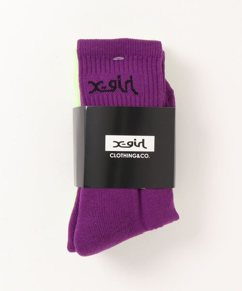 X-girl（エックスガール）の「【X-girl /エックスガール】 LOGO 2P MIDDLE SOCKS（ソックス/靴下・レディース・ホワイト/パープル・FREE）」の2枚目の写真