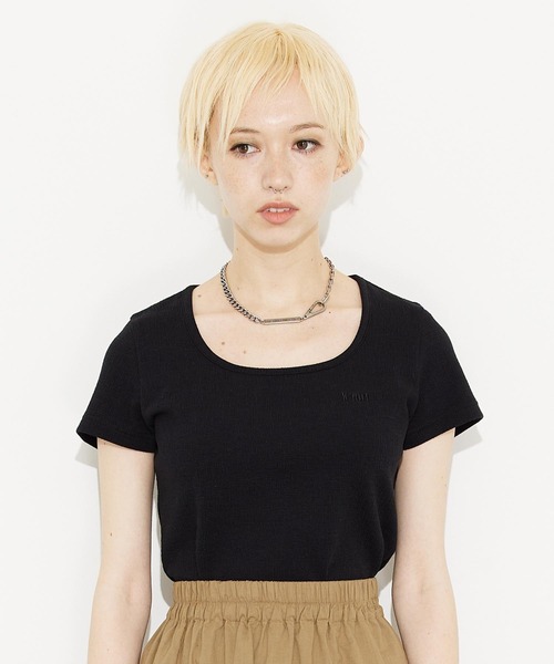 X-girl（エックスガール）の「CROSS JACQUARD S/S TOP（Tシャツ/カットソー・レディース・ダークグリーン/ホワイト/ブラック・M/S）」の8枚目の写真