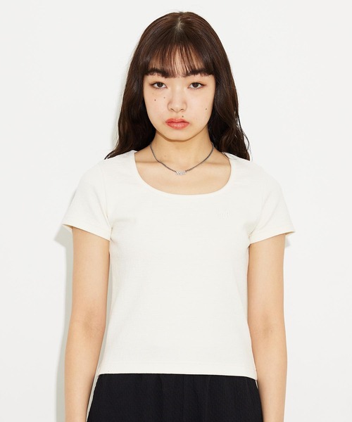X-girl（エックスガール）の「CROSS JACQUARD S/S TOP（Tシャツ/カットソー・レディース・ダークグリーン/ホワイト/ブラック・M/S）」の4枚目の写真