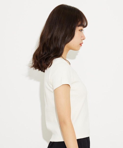 X-girl（エックスガール）の「CROSS JACQUARD S/S TOP（Tシャツ/カットソー・レディース・ダークグリーン/ホワイト/ブラック・M/S）」の5枚目の写真