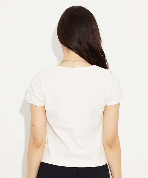 X-girl（エックスガール）の「CROSS JACQUARD S/S TOP（Tシャツ/カットソー・レディース・ダークグリーン/ホワイト/ブラック・M/S）」の6枚目の写真