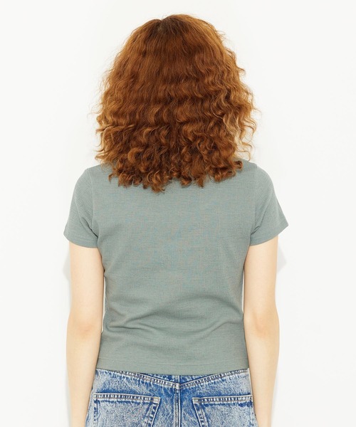 X-girl（エックスガール）の「CROSS JACQUARD S/S TOP（Tシャツ/カットソー・レディース・ダークグリーン/ホワイト/ブラック・M/S）」の21枚目の写真