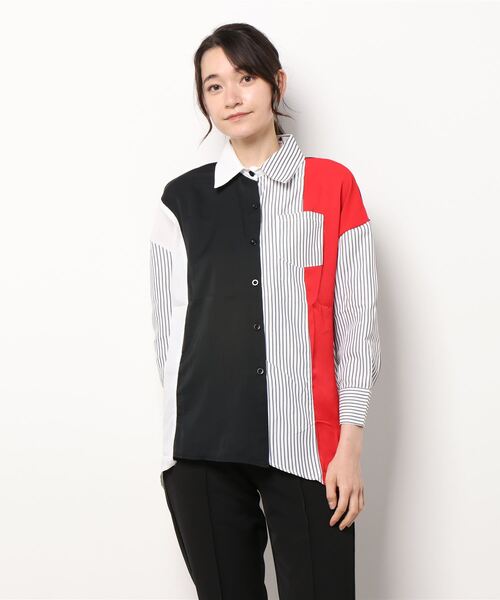 カラー配色 ストライプ デザインシャツブラウス シャツ ブラウス Tonk ホンキートンク のシャツ ブラウス カラー配色 ストライプ シャツ ブラウス Honky デザインシャツブラウス を購入できます Collars Tonk ホンキートンク のファッション