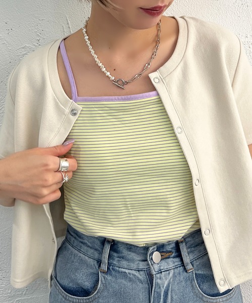 apres jour mignon（アプレジュールミニョン）の「カップ付きボーダーキャミソール【ZOZOTOWN限定アイテム】（キャミソール・レディース・グリーン/ブルー/ピンク/イエロー・X-LARGE/フリー）」の4枚目の写真