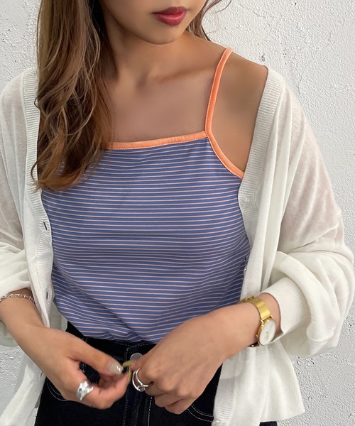 apres jour mignon（アプレジュールミニョン）の「カップ付きボーダーキャミソール【ZOZOTOWN限定アイテム】（キャミソール・レディース・グリーン/ブルー/ピンク/イエロー・X-LARGE/フリー）」の3枚目の写真