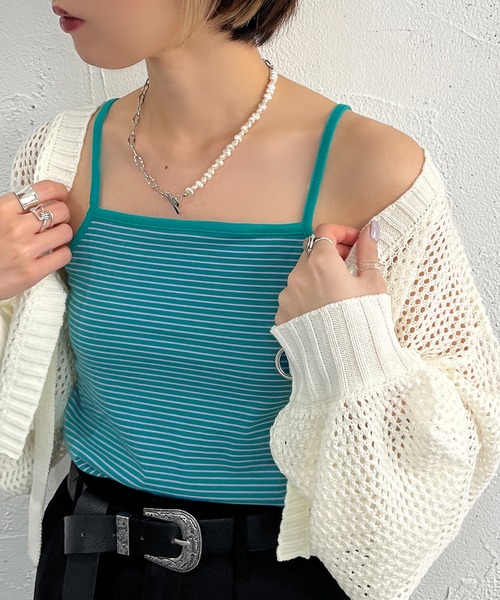 apres jour mignon（アプレジュールミニョン）の「カップ付きボーダーキャミソール【ZOZOTOWN限定アイテム】（キャミソール・レディース・グリーン/ブルー/ピンク/イエロー・X-LARGE/フリー）」の2枚目の写真