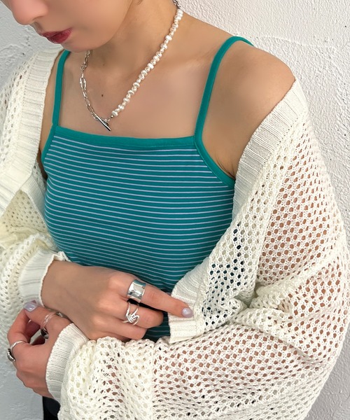 apres jour mignon（アプレジュールミニョン）の「カップ付きボーダーキャミソール【ZOZOTOWN限定アイテム】（キャミソール・レディース・グリーン/ブルー/ピンク/イエロー・X-LARGE/フリー）」の6枚目の写真