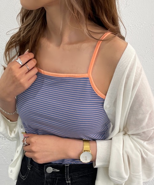 apres jour mignon（アプレジュールミニョン）の「カップ付きボーダーキャミソール【ZOZOTOWN限定アイテム】（キャミソール・レディース・グリーン/ブルー/ピンク/イエロー・X-LARGE/フリー）」の11枚目の写真