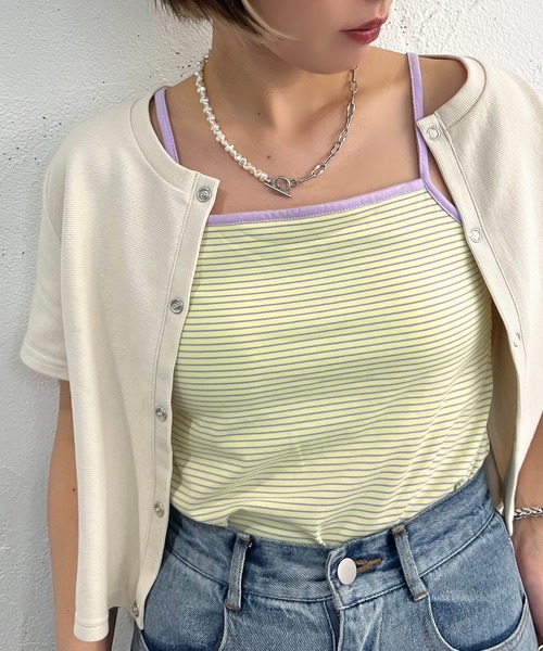 apres jour mignon（アプレジュールミニョン）の「カップ付きボーダーキャミソール【ZOZOTOWN限定アイテム】（キャミソール・レディース・グリーン/ブルー/ピンク/イエロー・X-LARGE/フリー）」の16枚目の写真