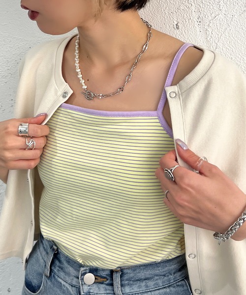 apres jour mignon（アプレジュールミニョン）の「カップ付きボーダーキャミソール【ZOZOTOWN限定アイテム】（キャミソール・レディース・グリーン/ブルー/ピンク/イエロー・X-LARGE/フリー）」の17枚目の写真