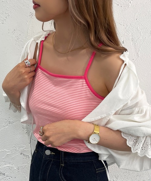 apres jour mignon（アプレジュールミニョン）の「カップ付きボーダーキャミソール【ZOZOTOWN限定アイテム】（キャミソール・レディース・グリーン/ブルー/ピンク/イエロー・X-LARGE/フリー）」の20枚目の写真