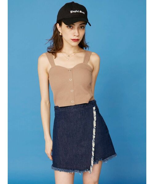 EVRIS（エヴリス）の「ラップフリンジデニムミニスカート（デニムスカート・レディース・ライトブルー/インディゴブルー・MEDIUM/SMALL）」の5枚目の写真