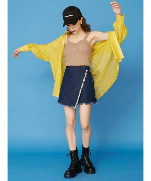 EVRIS（エヴリス）の「ラップフリンジデニムミニスカート（デニムスカート・レディース・ライトブルー/インディゴブルー・MEDIUM/SMALL）」の12枚目の写真