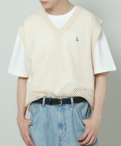 ALAND（エーランド）の「3.3 Field Trip／MESH KNIT VEST 2353203（ベスト・メンズ・ライトベージュ/ブラック・FREE）」の2枚目の写真