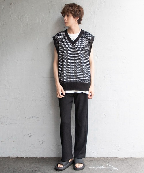ALAND（エーランド）の「3.3 Field Trip／MESH KNIT VEST 2353203（ベスト・メンズ・ライトベージュ/ブラック・FREE）」の3枚目の写真