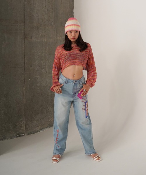 TINA：JOJUN（ティーナジョジュン）の「ショート丈 メッシュニット TINA：JOJUN（ニット/セーター・レディース・グレー/ピンク/グリーン・M）」の4枚目の写真