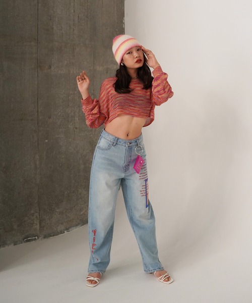 TINA：JOJUN（ティーナジョジュン）の「ショート丈 メッシュニット TINA：JOJUN（ニット/セーター・レディース・グレー/ピンク/グリーン・M）」の5枚目の写真