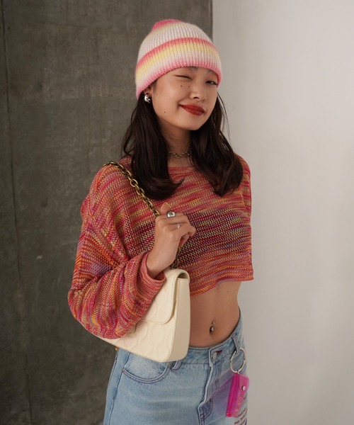 TINA：JOJUN（ティーナジョジュン）の「ショート丈 メッシュニット TINA：JOJUN（ニット/セーター・レディース・グレー/ピンク/グリーン・M）」の8枚目の写真