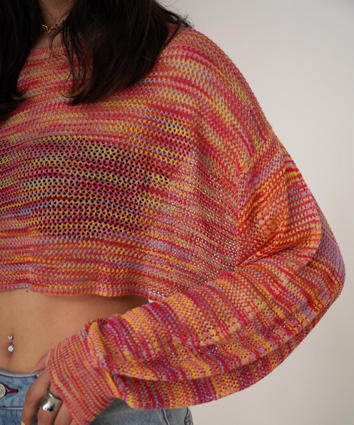 TINA：JOJUN（ティーナジョジュン）の「ショート丈 メッシュニット TINA：JOJUN（ニット/セーター・レディース・グレー/ピンク/グリーン・M）」の10枚目の写真