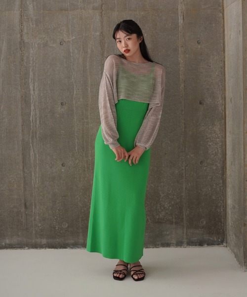 TINA：JOJUN（ティーナジョジュン）の「ショート丈 メッシュニット TINA：JOJUN（ニット/セーター・レディース・グレー/ピンク/グリーン・M）」の13枚目の写真